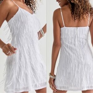 White Sequin Fringe Dress